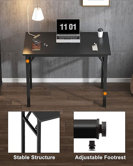 Need Small Computer Desk 31.5 inches Folding Table No Assembly Sturdy Small Writing Desk Folding Desk for Small Spaces, All Black AC5-8040-CB - LeafyLoom