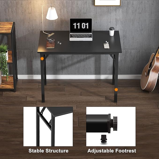Need Small Computer Desk 31.5 inches Folding Table No Assembly Sturdy Small Writing Desk Folding Desk for Small Spaces, All Black AC5-8040-CB - LeafyLoom