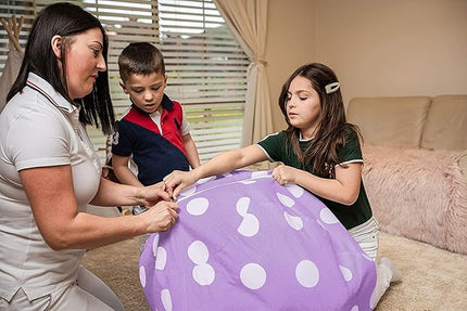 Wekapo Stuffed Animal Storage Bean Bag Chair Cover for Kids | Stuffable Zipper Beanbag for Organizing Children Plush Toys Large Premium Cotton Canvas (Purple Dot, XX-Large) - LeafyLoom
