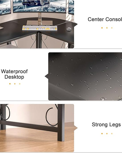 VECELO 59"x59" L Shaped Desk for Computer Gaming Multi-Usage Long 2 Person Table for Home Office Sturdy Writing Workstation, Easy Assembly/Saving Space, Black - LeafyLoom