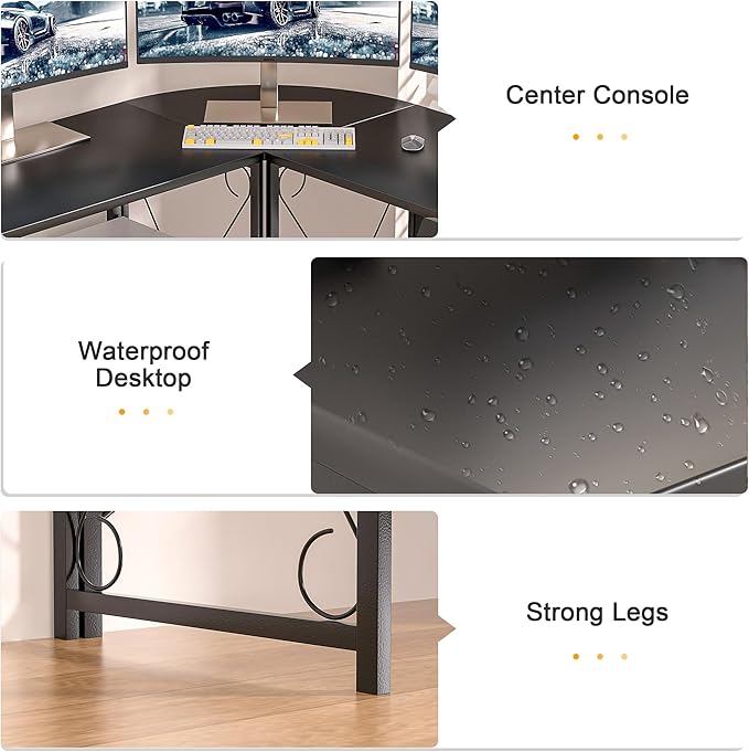 VECELO 59"x59" L Shaped Desk for Computer Gaming Multi-Usage Long 2 Person Table for Home Office Sturdy Writing Workstation, Easy Assembly/Saving Space, Black - LeafyLoom