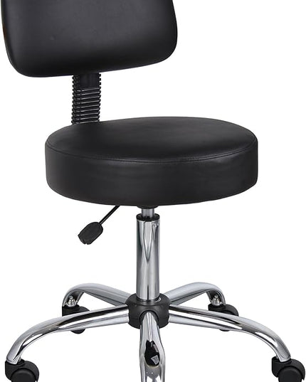 Boss Office Products Be Well Medical Spa Stool with Back in Vinyl, Black - LeafyLoom