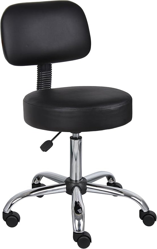Boss Office Products Be Well Medical Spa Stool with Back in Vinyl, Black - LeafyLoom