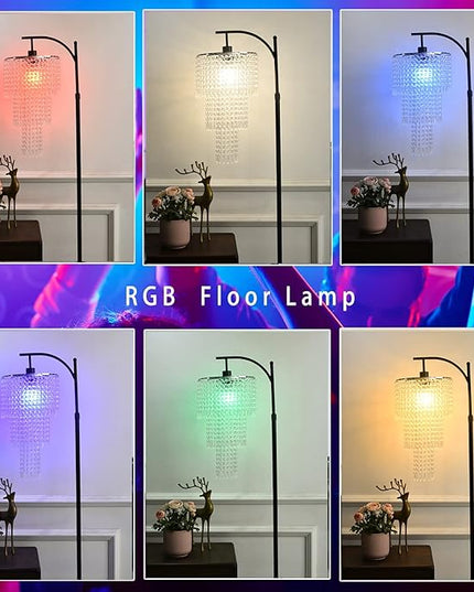 Arc Floor Lamps for Living Room Modern Crystal Floor Lamp with Remote Control,Dimmable LED Floor Lamp Crystal Lampshade Black Standing Lamp with 10 Color Temperature Tall Floor Lamp For Bedroom Corner - LeafyLoom