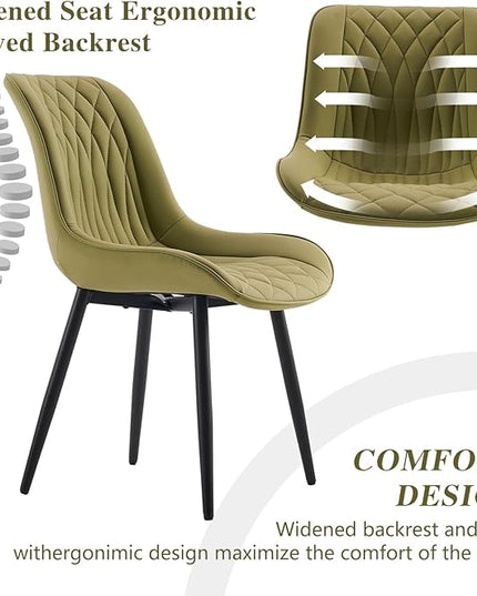 YOUNIKE Dining Chairs set of 2 with High Back Mid Century Modern Kitchen & Dining Room Chairs Faux Leather Upholstered sillas de comedor Comfortable Padded Accent Chair with Metal Legs Avocado Green - LeafyLoom