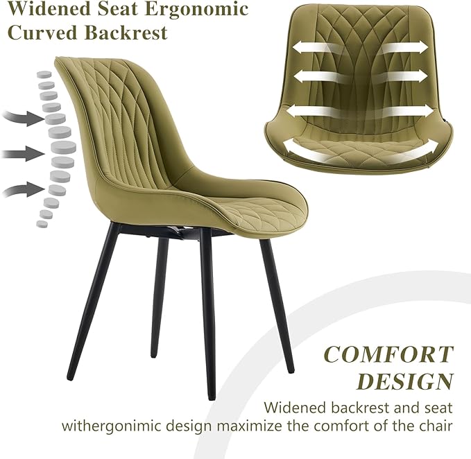 YOUNIKE Dining Chairs set of 2 with High Back Mid Century Modern Kitchen & Dining Room Chairs Faux Leather Upholstered sillas de comedor Comfortable Padded Accent Chair with Metal Legs Avocado Green - LeafyLoom