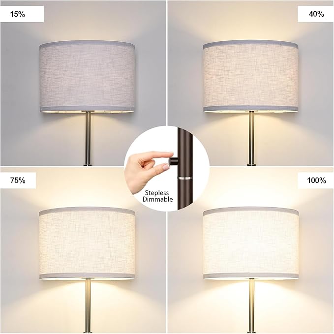 【Upgraded】 Dimmable Floor Lamp for Living Room, 1100 Lumens LED Edison Bulb Included, Simple Standing Lamp with Linen Lamp Shade, Modern Tall Lamp for Living Room Bedroom Office Dining Room Dorm - LeafyLoom