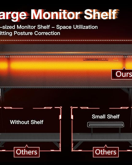 MOTPK Gaming Desk with LED Lights & Power Outlets, 47 Inch Computer Desk Gaming Table with Monitor Shelf, Gamer Desk with Carbon Fiber Texture, Kids Boys Desk Gift for Men - LeafyLoom