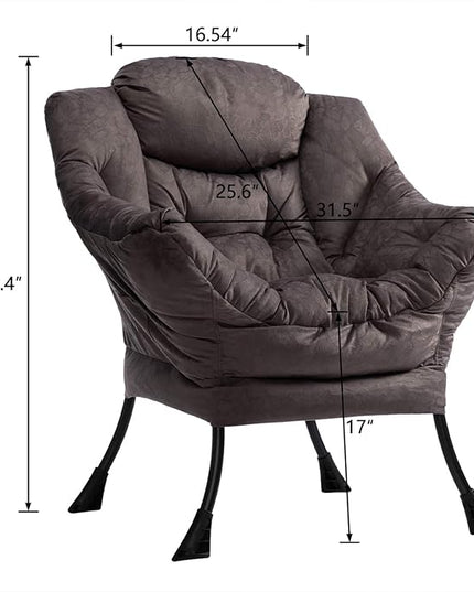 AcozyHom Modern Fabric Large Lazy Chair, Accent Oversized Comfy Reading Chair, Thick Padded Cozy Lounge Chair with Armrest, Steel Frame Leisure Sofa Chair for Living Room, Bedroom, Dorm, Coffee - LeafyLoom