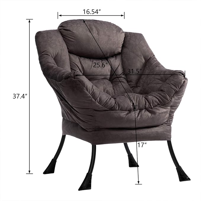 AcozyHom Modern Fabric Large Lazy Chair, Accent Oversized Comfy Reading Chair, Thick Padded Cozy Lounge Chair with Armrest, Steel Frame Leisure Sofa Chair for Living Room, Bedroom, Dorm, Coffee - LeafyLoom