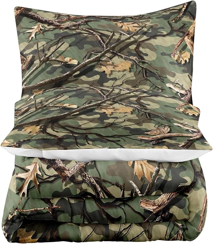 LUVIVIHOME 3PCS Green Camo Comforter Set Full Size, Rustic Camouflage Bedding Quilt Country Farmhouse Forest Man Cave Bedroom Decor, Hunting Gifts for Men Husband Boyfriend Boys, 2 Pillow Shams - LeafyLoom