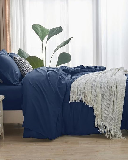 CozyLux King Size Comforter Set - 7 Pieces Bed in a Bag Set Navy Blue King, Complete Bedding Sets Bed Set for All Season with Comforter, Flat Sheets, Fitted Sheet, Pillowcases & Shams - LeafyLoom