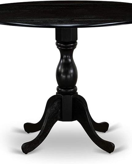 East West Furniture DMSI5-ABK-48 5 Piece Kitchen Table Set for 4 Includes a Round Dining Table with Dropleaf and 4 Coffee Linen Fabric Parson Dining Room Chairs, 42x42 Inch, Wirebrushed Black - LeafyLoom