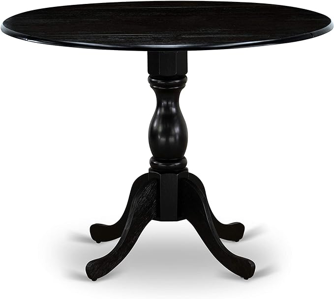 East West Furniture DMSI5-ABK-48 5 Piece Kitchen Table Set for 4 Includes a Round Dining Table with Dropleaf and 4 Coffee Linen Fabric Parson Dining Room Chairs, 42x42 Inch, Wirebrushed Black - LeafyLoom