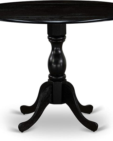 East West Furniture DMGA5-ABK-50 5 Piece Dining Room Table Set Includes a Round Dining Table with Dropleaf and 4 Dark Gotham Linen Fabric Upholstered Parson Chairs, 42x42 Inch, Wirebrushed Black - LeafyLoom