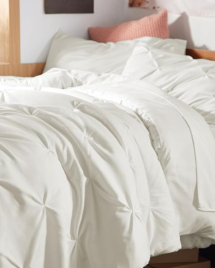 Bedsure Twin XL Comforter Set - Extra Long 5 Pieces Dorm Bedding Sets, Pinch Pleat Ivory Bed in a Bag with Comforter, Sheets, Pillowcase & Sham - LeafyLoom