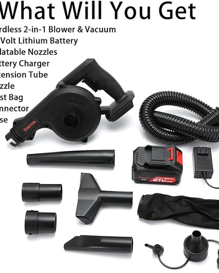 Mini Blower Black,2- in-1 Cordless Small Blower with 21v Lithium Battery,Compact Blower for Inflating,Blowing Leaf,Clearing Dust & Small Trash,Car,Computer Host,Hard to Clean Corner by SHINTYOOL - LeafyLoom