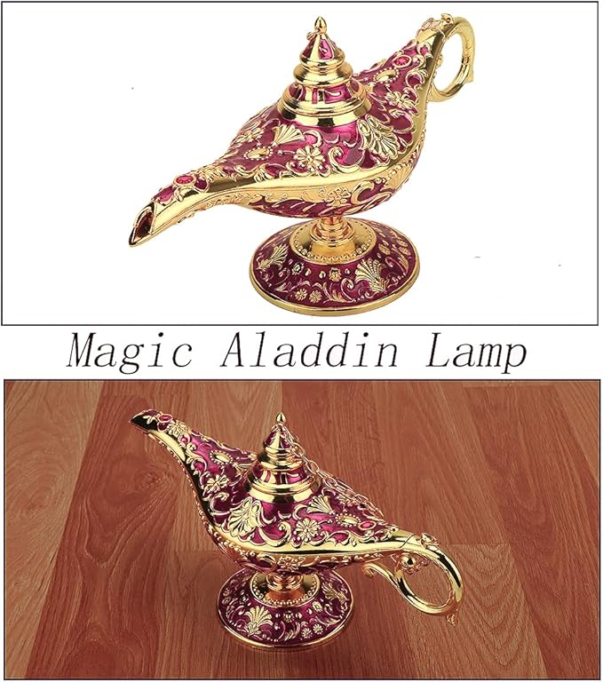 Legend Aladdin Lamp Magic Genie Wishing Light, Classic Arabian Nights Costume Props Lamp Table Decor for Home Wedding Party Halloween Birthday Beautiful Gift Toy for Women Girl (Purple & Gold) - LeafyLoom
