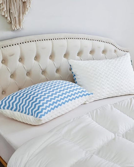 Pillows Standard Size - Adjustable Firm Pillow for Back Stomach and Side Sleeper - Shredded Memory Foam Cooling Pillow for Neck and Shoulder Pain with Washable Cover and Bonus Foam Fill - LeafyLoom