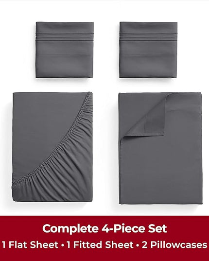 Mellanni Twin XL Sheets Set - 4 Piece Iconic Collection Bedding Sheets & Pillowcases - Soft, Cooling Bed Sheets - Deep Pocket up to 16 inch - 4 PC (Twin Extra Long, Gray w/Extra Pillow Case) - LeafyLoom