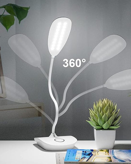 DEEPLITE Battery Operated Desk Lamp, LED Desk Light 3 Lighting Modes Stepless Dimming, Table Lamp 5W Touch Control Eye Caring, Flexible Gooseneck, Portable Reading Light for Dorm Study Office Bedroom - LeafyLoom