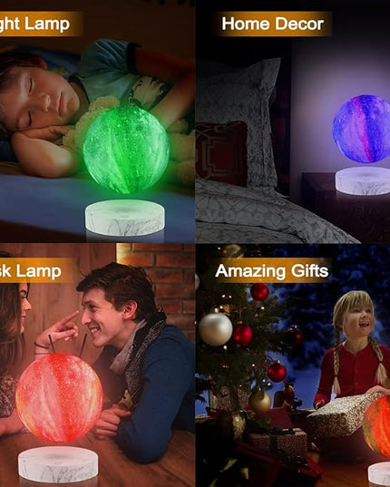 VGAzer Levitating Moon Lamp,Floating and Spinning in Air Freely with 3D Printing LED Moon Light Has 16 Colors 20 Modes for Unique Christmas Gifts,Room Decor (Marble Base 16 Colors Galaxy Moon) - LeafyLoom