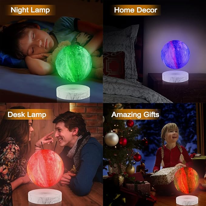 VGAzer Levitating Moon Lamp,Floating and Spinning in Air Freely with 3D Printing LED Moon Light Has 16 Colors 20 Modes for Unique Christmas Gifts,Room Decor (Marble Base 16 Colors Galaxy Moon) - LeafyLoom