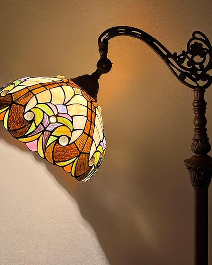 Tiffany Reading Floor Lamp,Stained Glass Gooseneck Floor Light for Reading,Antique Style Arched Tall Standing Lamp for Living Room Bedroom and Office - LeafyLoom
