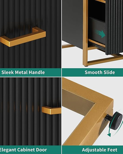YITAHOME 2 Drawer File Cabinet, Lateral Filing Cabinet for Home Office, Black and Gold - LeafyLoom