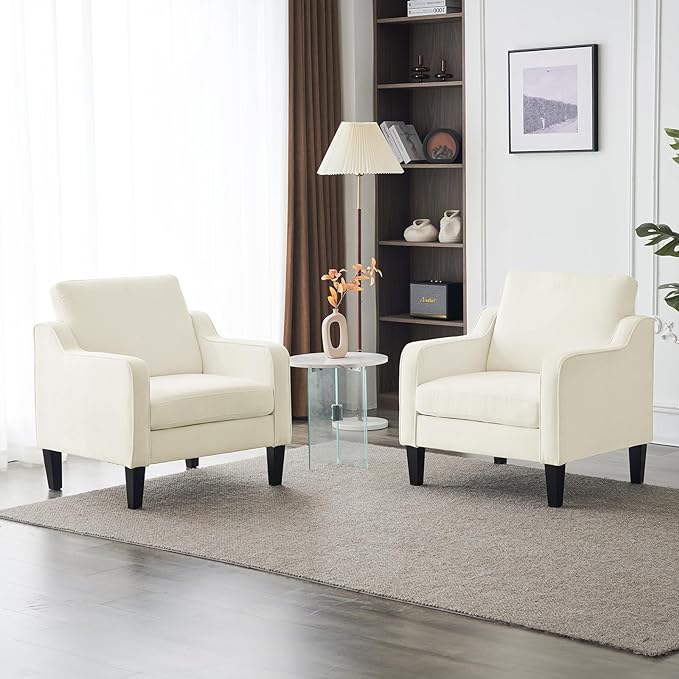 VINGLI Accent Chairs for Living Room Chairs Reading Chair Mid Century Modern Chair Soft Chenille Sofa Chair Upholstered Arm Chair Comfy Chair Side Chair (Creamy White Chenille) - LeafyLoom