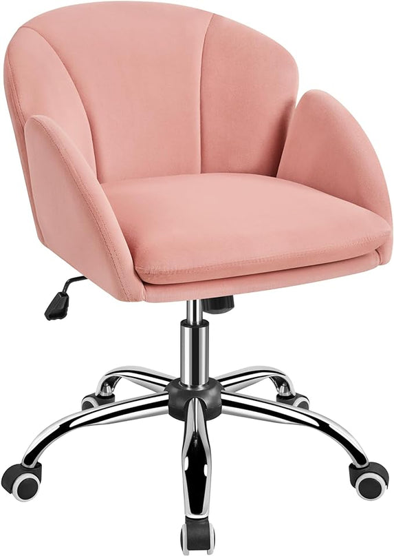 Yaheetech Cute Velvet Desk Chair for Home Office, Makeup Vanity Chair with Armrests for Bedroom Modern Swivel Rolling Chair for Women Pink - LeafyLoom