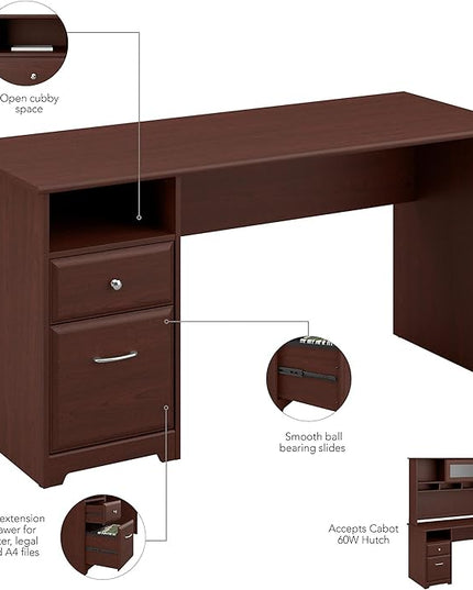 Bush Furniture Cabot 60W Computer Desk with Drawers in Harvest Cherry - LeafyLoom