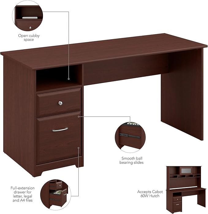 Bush Furniture Cabot 60W Computer Desk with Drawers in Harvest Cherry - LeafyLoom