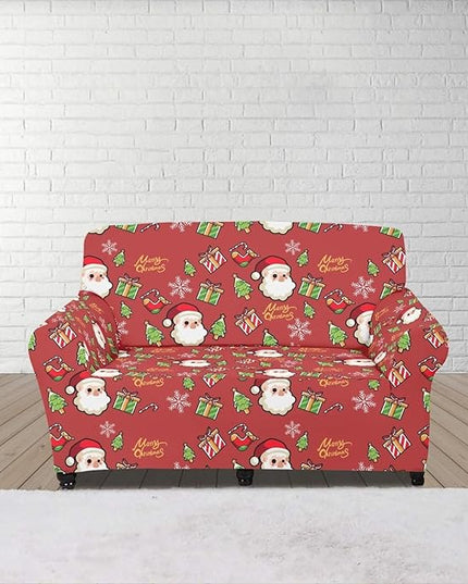 FKELYI Christmas Decor Red Sofa Slipcover for Living Room Santa Claus Sofa Couch Cover with Elastic Bottom Non-Slip Furniture Protector M FKELYI