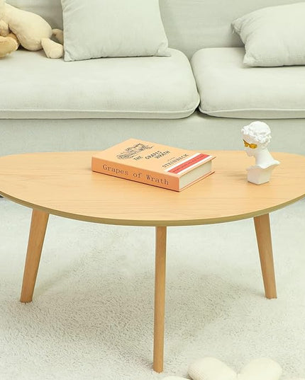 FIRMINANA Small Oval Coffee Table Mid Century Modern for Living Room Center Minimalist Display Coffe Table,Nature Wood,18.9" D x 33.47" W 15.75" H - LeafyLoom