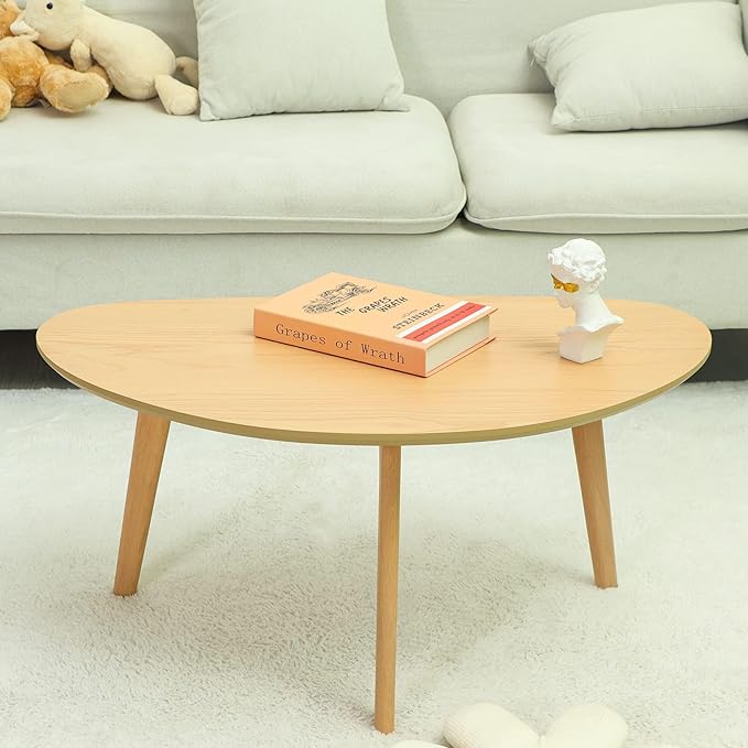 FIRMINANA Small Oval Coffee Table Mid Century Modern for Living Room Center Minimalist Display Coffe Table,Nature Wood,18.9" D x 33.47" W 15.75" H - LeafyLoom