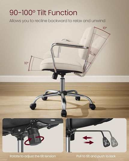 VASAGLE Office Chair, Desk Chair, Vanity Chair with Back, Individual Armrest Structure, Synthetic Leather, Adjustable Height, for Home Office, Cappuccino Beige UOBG033W03 - LeafyLoom