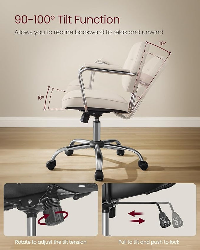 VASAGLE Office Chair, Desk Chair, Vanity Chair with Back, Individual Armrest Structure, Synthetic Leather, Adjustable Height, for Home Office, Cappuccino Beige UOBG033W03 - LeafyLoom