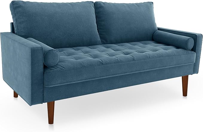 Velvet Furniture for Small Spaces, Mid-Century Modern Loveseats for Living Room, Love Seat Couch Sofas, 70 Inches, Prussian Blue - LeafyLoom