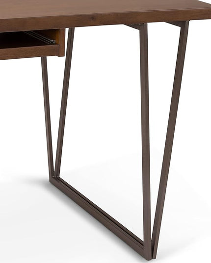 SIMPLIHOME Ryder SOLID WOOD and Metal 66 inch Wide Home Office Desk, Writing Table, Workstation, Study Table Furniture in Natural Aged Brown - LeafyLoom