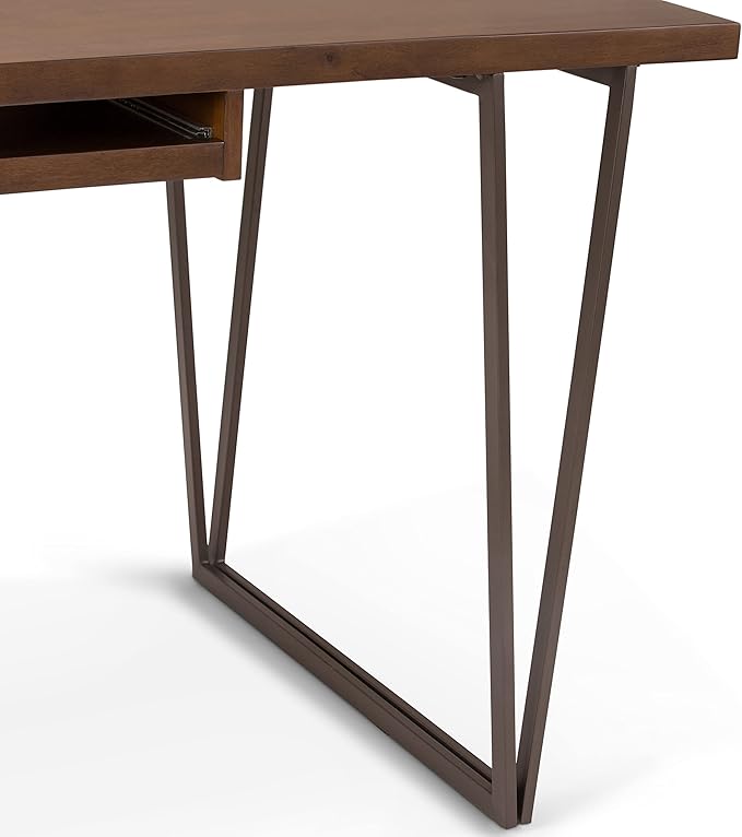 SIMPLIHOME Ryder SOLID WOOD and Metal 66 inch Wide Home Office Desk, Writing Table, Workstation, Study Table Furniture in Natural Aged Brown - LeafyLoom