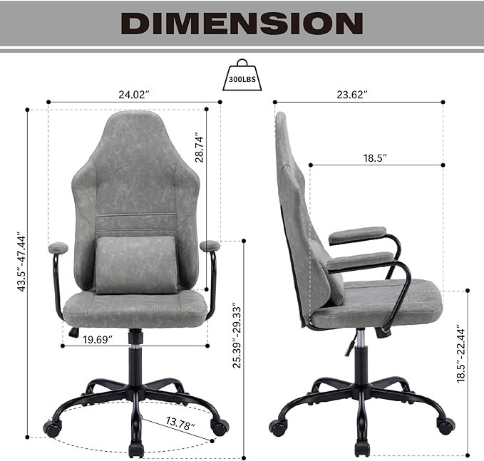Executive Office Chair, Home Office Desk Chair, High Back PU Leather Desk Chair, 360° Swivel Computer Chair, Height Adjustable Tilt Vanity Task Chair for Office, Reading Meeting Room - LeafyLoom