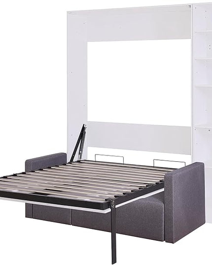 Merax, White Full Size Murphy Bed Wallbed with Sofa,Side Storage Shelves,Space Saving,for Guest Living Room - LeafyLoom