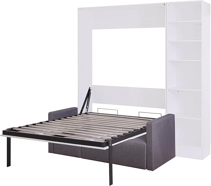 Merax, White Full Size Murphy Bed Wallbed with Sofa,Side Storage Shelves,Space Saving,for Guest Living Room - LeafyLoom