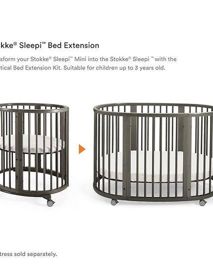 Stokke Sleepi Bed Extension, Hazy Grey - Convert Sleepi Mini Crib Into Sleepi Bed - Suitable for Children Up to 3 Years - Mattress Sold Separately - Extends Bed to 50 Inches - LeafyLoom