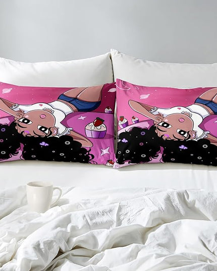 African American Comforter Sets for Girls, Twin Comforter Set for Girls, Girls Bedroom Decor, Black Girls Kids Comforter Sets 2 Piece Pink Twin Size Pretty Girl Bedding Set with 1 Pillowcase - LeafyLoom
