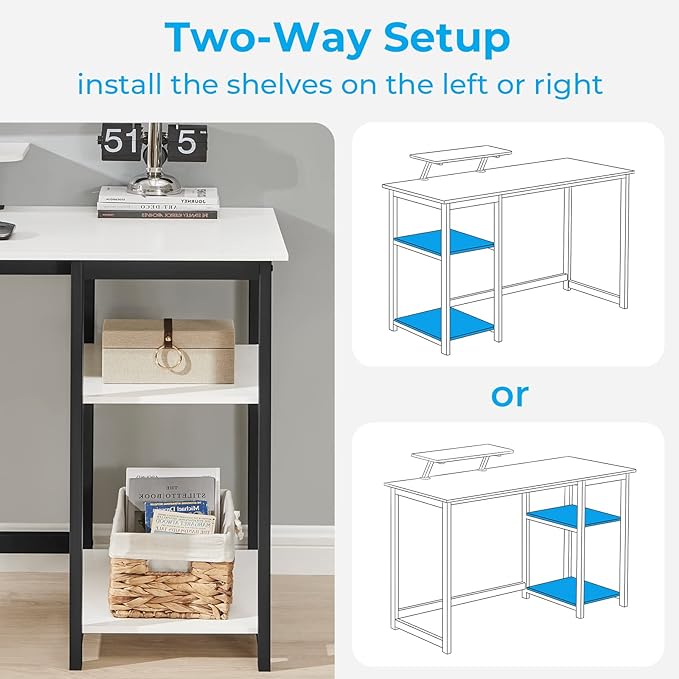 GreenForest Computer Desk with Monitor Stand and Reversible Storage Shelves,39 inch Small Home Office Writing Study Desk for Small Spaces,White - LeafyLoom