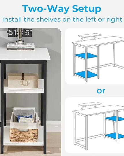GreenForest Computer Home Office Desk with Monitor Stand and Reversible Storage Shelves,55 inch Modern Simple Writing Study PC Work Table,White - LeafyLoom