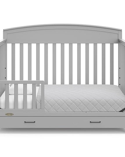 Graco Benton 5-in-1 Convertible Crib with Drawer (Pebble Gray) -Converts from Baby Crib to Toddler Bed, Daybed and Full-Size Bed,Fits Standard Full-Size Crib Mattress, Adjustable Mattress Support Base - LeafyLoom