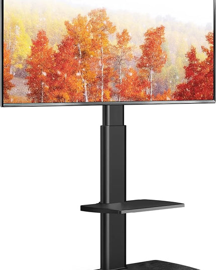 FITUEYES Floor TV Stand Tall Corner TV Stands for TVs 32 37 43 50 55 60 65 70 Inch Swivel TV Mount Stand with Height Adjustable Shelf Upgrade Sturdy Wood Base for Bedroom, Living Room - LeafyLoom